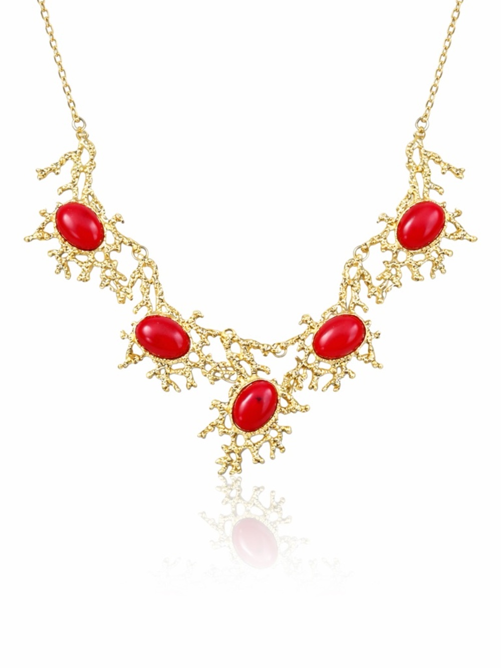 Red Stone Tree Branch Necklace